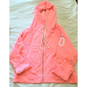 Victoria's Secret Zip Hoodie LG Pink/White stripe